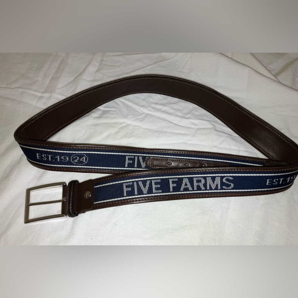 Alero Sport Five Farms Italian Leather Belt Brass Buckle Made In Italy Sz 50” L